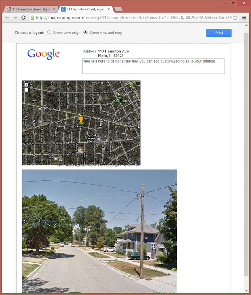 Google Street View Printout with Map