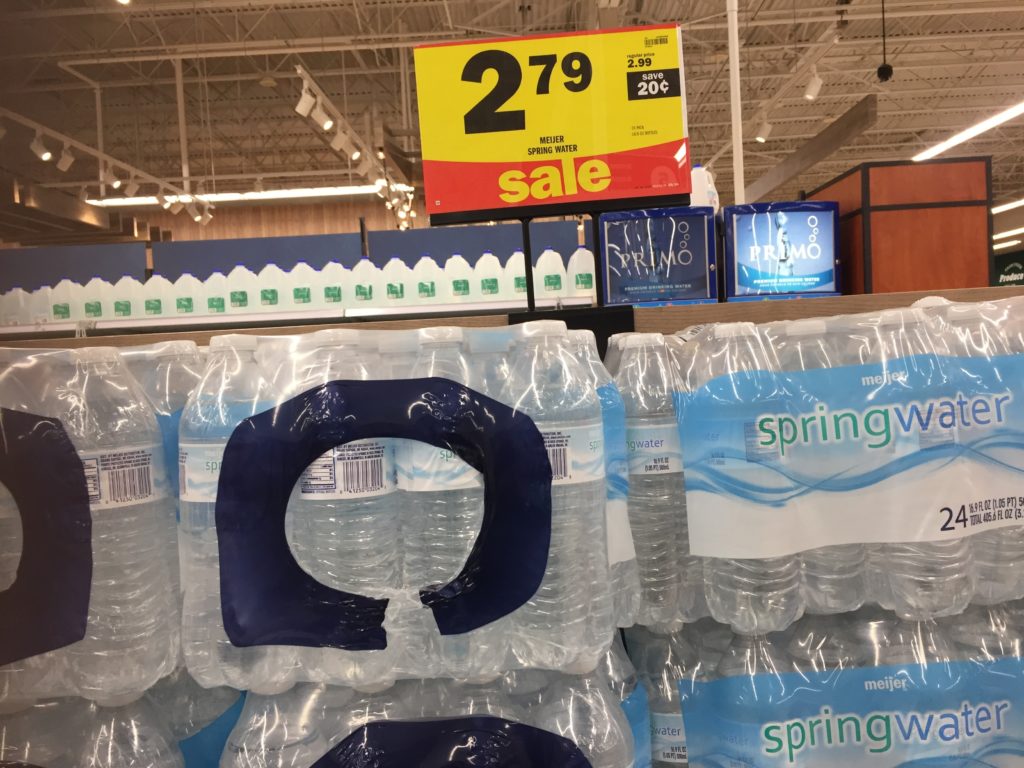 Meijer Brand water on sale for $2.79 a case