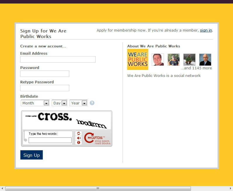 We Are Public Works Signup Page We Are Public Works Signup Page