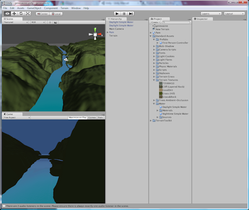 Screenshot from Unity3D of Fox Valley River Valley through Geneva, Ill.
